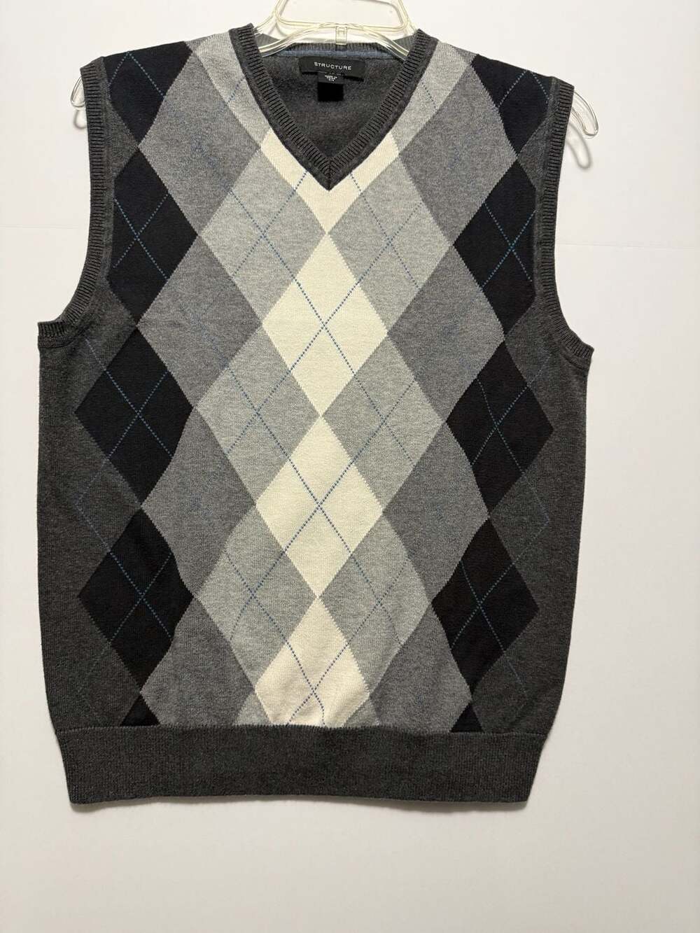 Structure Men's Argyle V-Neck Sweater Vest Grey Size S